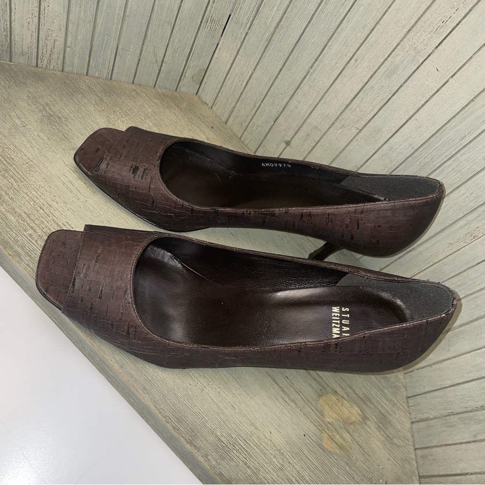 Stuart Weitzman Brown Patterned Open Toe Heels 10… - image 4